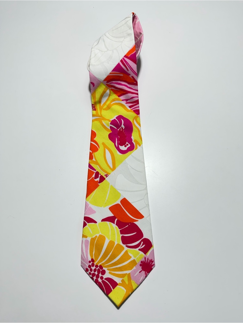 Lilly Pulitzer Vintage Pink Orange Yellow Floral Necktie